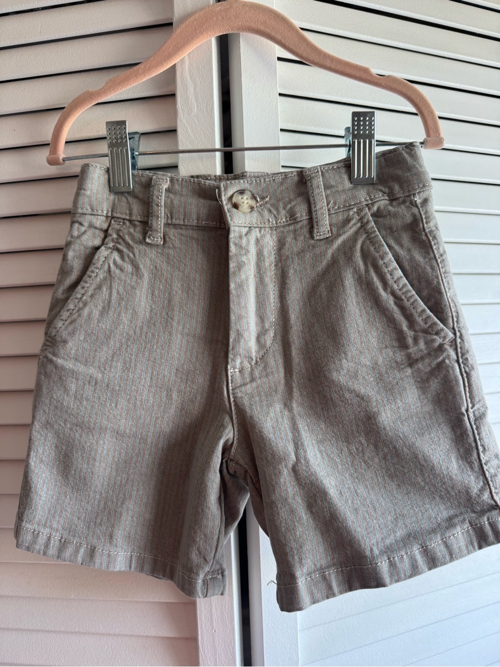 Boys’ Neutral Tan Stripe Cotton Shorts